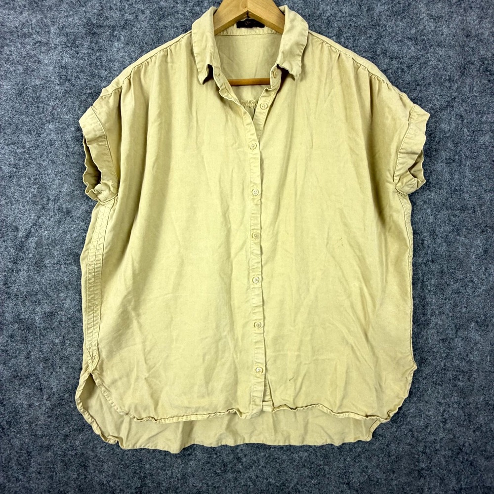 Quince Shirt Womens Medium Yellow Lyocell Collared Short Sleeve Button Up Summer